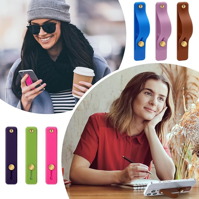 Weewooday 6 Pieces Phone Grip Holder Cell Phone Grip Strap Telescopic Finger Strap Stand Universal Finger Kickstand for Most Smartphones(Lovely Color)
