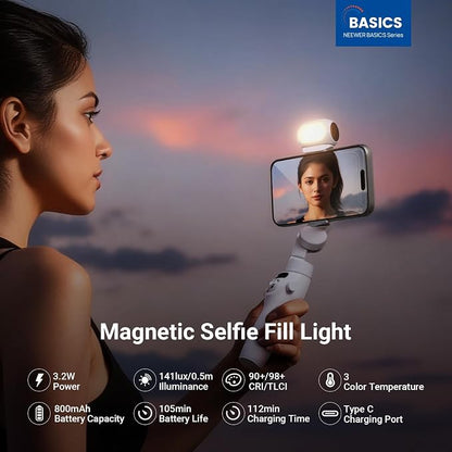 NEEWER Basics Magnetic Selfie Fill Light with Phone Clip/Cold Shoe Mount Compatible with DJI OSMO Mobile 7P 7 SE ZHIYUN Gimbal iPhone, CRI90+ 800mAh Small LED Camera Video Recording Lighting, NL40B