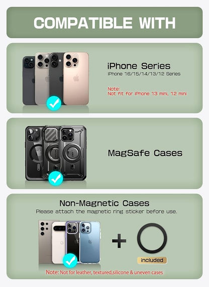 SUPCASE for MagSafe Wallet with Stand, Magnetic Wallet for Men Women, [Hold 6 Cards] [RFID Blocking] [Strong Magnetic Lock] Phone Stand Card Holder for iPhone 17/16/15/14/13/12 Series, Carbon Black