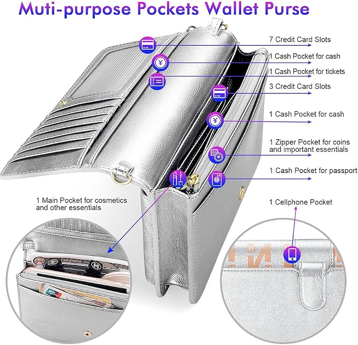 nuoku Women Small Crossbody Bag Cellphone Purse Wallet with RFID Card Slots 2 Straps Wristlet