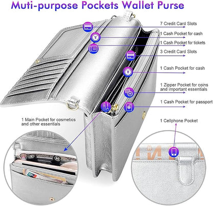nuoku Women Small Crossbody Bag Cellphone Purse Wallet with RFID Card Slots 2 Straps Wristlet