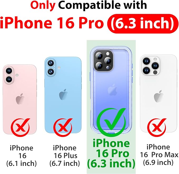 SPORTLINK for iPhone 16 Pro Case Waterproof - Built in Screen Protective, IP68 Underwater /6.6FT Military Dropproof/Dustproof/Full Body Phone Case 6.3 inch Blue/Frosted Clear