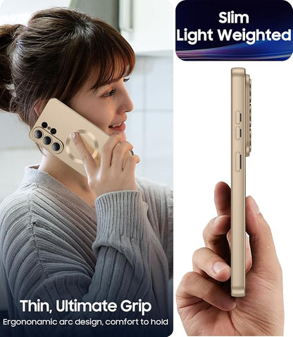 Magnetic for Samsung Galaxy S26 Ultra Case [Compatible with MagSafe][Built-in Camera Lens Protector] Slim Soft Silicone Bumper Shockproof Metallic Luster Phone Case, Gold