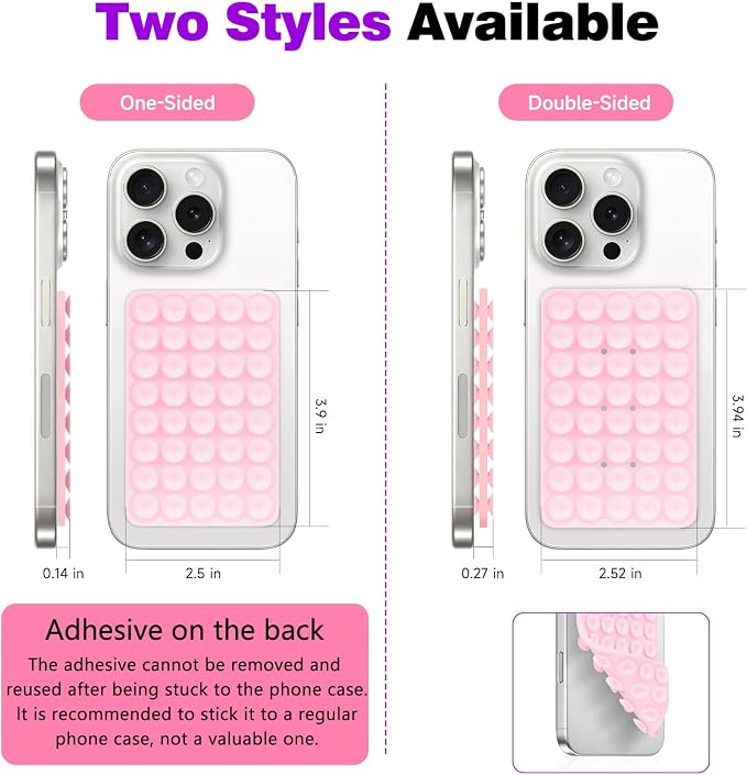 QxbBox Silicone Suction Cup Phone Case Mount, Hands-Free Strong Grip Holder for Selfies and Videos, Silicon Adhesive Phone Stand Sticky with Higher Suction Power for Cell Phone Light Pink