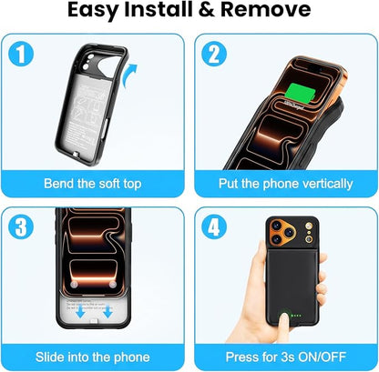 BOPPS Battery Case for iPhone 17 Pro Max 【2026 New】 Slim Powerful 8500mAh Portable Charger Case 360°Protection Rechargeable Extended Charging case for iPhone 17 Pro Max 6.9inch,(Black)