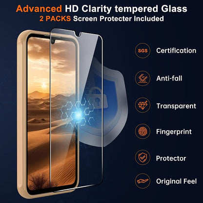 for Galaxy A15 5G Phone Case: Compatible for Samsung A15 5G Case [magsafe Fit] with 2PC Tempered Glass Screen Protector,Frosted Translucent Soft-Touch Skin & Military-Grade Protection for A 15,Gold