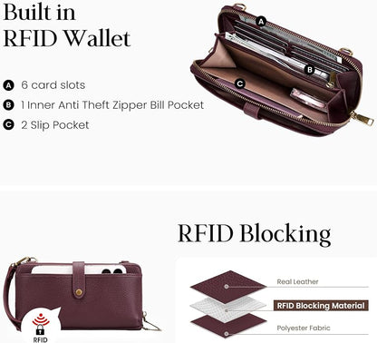 befen Leather Wristlet Wallet for Women Cell Phone Purse with Built in Wallet Vintage Leather Crossdody Bag Clutch Purse