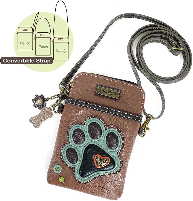 CHALA Dog Collection Cell Phone Crossbody Purse-Women PU Leather/Canvas Multicolor Handbag with Adjustable Strap