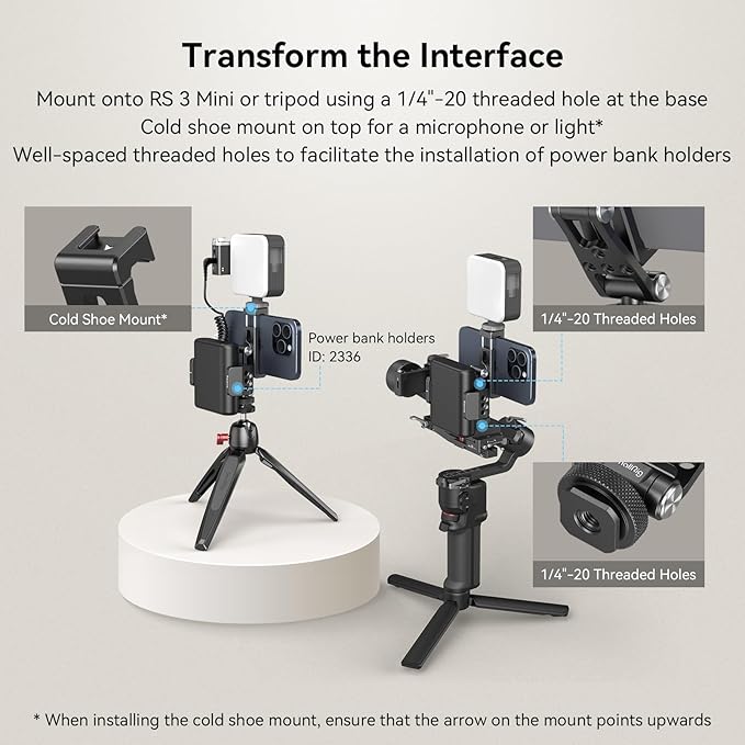 SMALLRIG Universal Metal Phone Support with Cold Shoe Mount, Smartphone Holder Adapter Support Free Adjustment Joints, Phone Tripod Mount for iPhone 17 16 15 14, for Samsung Galaxy etc. - 4382