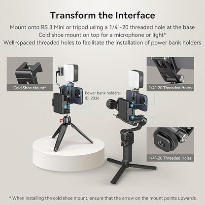 SMALLRIG Universal Metal Phone Support with Cold Shoe Mount, Smartphone Holder Adapter Support Free Adjustment Joints, Phone Tripod Mount for iPhone 17 16 15 14, for Samsung Galaxy etc. - 4382