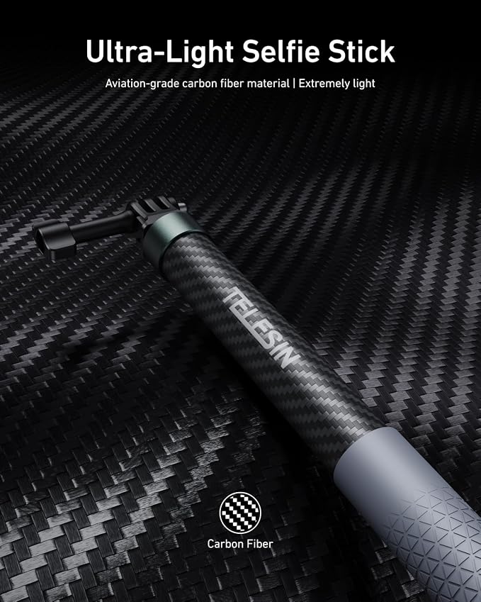 TELESIN Selfie Stick Long Pole Invisible for GoPro (120cm/47.2in),Carbon Fiber Waterproof Extension Monopod for GoPro 13 12 11 DJI Osmo Nano Action 6 5 Pro 4 Pocket 3 Xtra Muse Insta360 X5 X4 Ace Pro