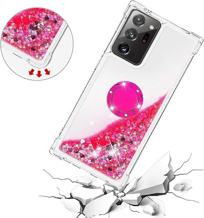 Glitter Phone Case Silicone for Galaxy Note 20 Ultra, Bling Liquid Floating Protective Case with 360°Rotatable Ring Holder Bumper Cover Yellowing-Resistant compatible with Samsung Galaxy Note 20 Ultra