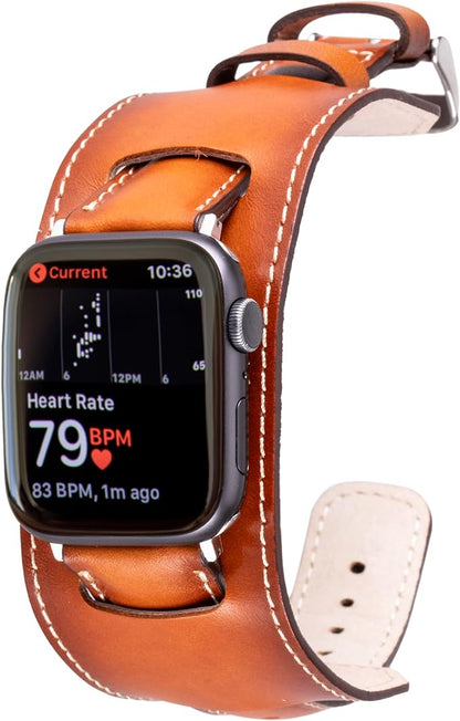 HARDISTON Cuff Watch Band Compatible with Apple 42mm for men & women, Handmade Genuine Leather, Compatible with iWatch Series 11 10 9 8 7 6 5 4 3 2 1 SE Ultra, Wrist Bracelet Band, Medium/Band-Russet