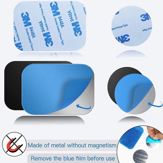 SALEX Phone Metal Stickers for Magnetic Mount. Replacement Set of 16 Magnet Metal Plates Inside Cell Phone Case. Silver Sticky 3M Adhesive Backing Car Small Rectangular Iron Discs for Holder Crafts