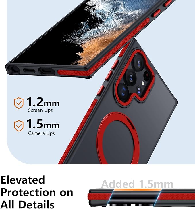 for Samsung Galaxy S22 Ultra Case, Magnetic Adjustable Ring Stand [Fit for Magsafe], [Military-Grade Shockproof Protection] Phone Case for S22 Ultra Case with Kickstand&Ring Holder (Red)