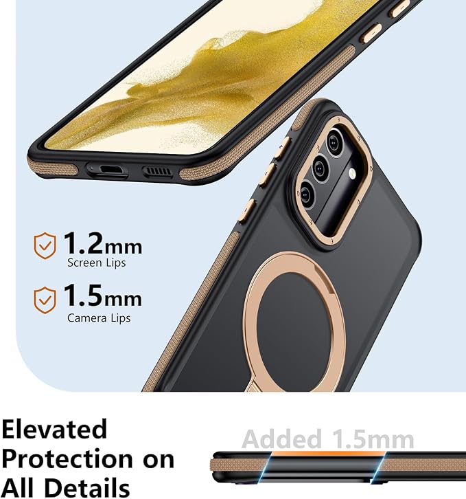 for Samsung Galaxy S22 Case, Magnetic Adjustable Ring Stand [Fit for Magsafe], [Military-Grade Shockproof Protection] Phone Case with Kickstand&Ring Holder (Desert Gold)
