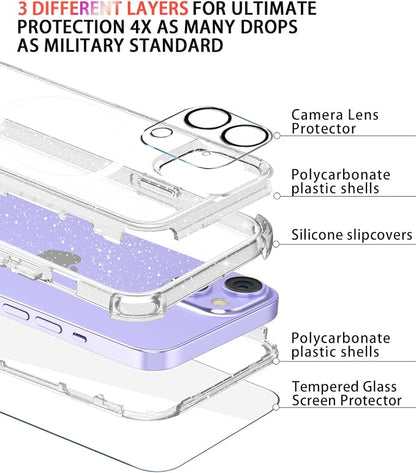 Diverbox for iPhone 13 Case [Compatible with MagSafe] [Shockproof] [Dropproof] [with Screen Protector ] 3in1 Heavy Duty Protection Phone Case Cover for Apple iPhone 13 (Clear Flash (Magnet))