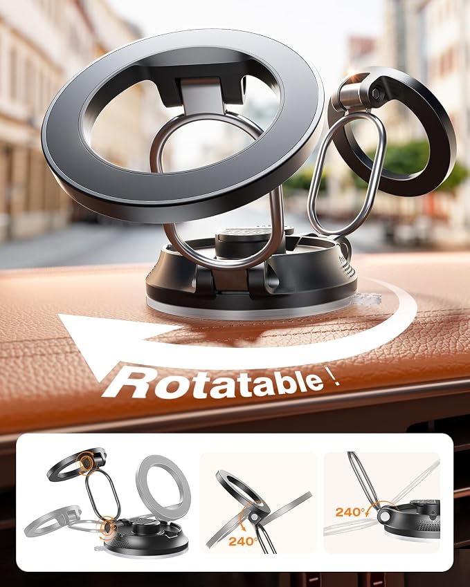 SUPERONE Car Phone Holder for Magsafe [78+LBS Strongest Suction & 2800gf Magnetic] 360° Adjustable Magnetic Car Mount, Foldable Cell Phone Holders for Your Car for iPhone 17 16 15 14 13 12 Series