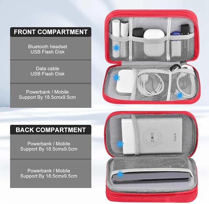 ZINZ Electronic Accessories Organizer, Travel Cable Carry Pouch Storage Bag for Laptop Attachment Cable, Cord, Charger, Earphone etc,Black-Red