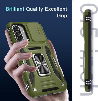 DEERLAMN Case for Samsung Galaxy A17 5G with Slide Camera Cover+Screen Protector (1 Pack), Rotated Ring Kickstand Military Grade Shockproof Protective Cover-Olive Green