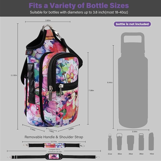 icolor Magnetic Gym Bag Water Bottle Carrier Holder with Phone Pockets & Shoulder Strap,Gym Magnetic Bag 5 Built-in Magnets Gym Accessories Organizer Sling Bottle Bag Pouch Sleeve