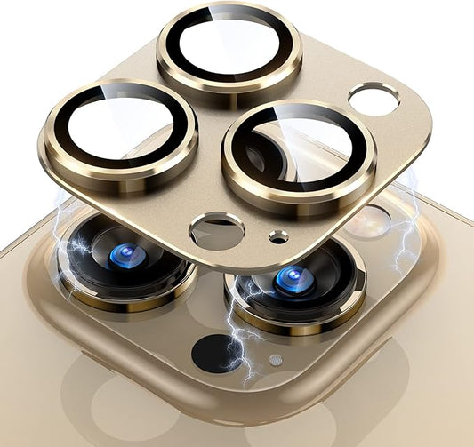 Uyiton for iPhone 14 Pro/iPhone 14 Pro Max Camera Lens Protector, [Drop Protection] 9H Tempered Glass Camera Cover screen Metal Ring Case Friendly Scratch Resistant Easy to Install Gold