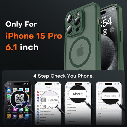 TOCOL for Phone 15 Pro Case, Compatible with Magsafe Charger, Full Camera Protection, Drop Protection, Translucent Matte Phone Case for iPhone 15 Pro 6.1 inch (Alpine Green)