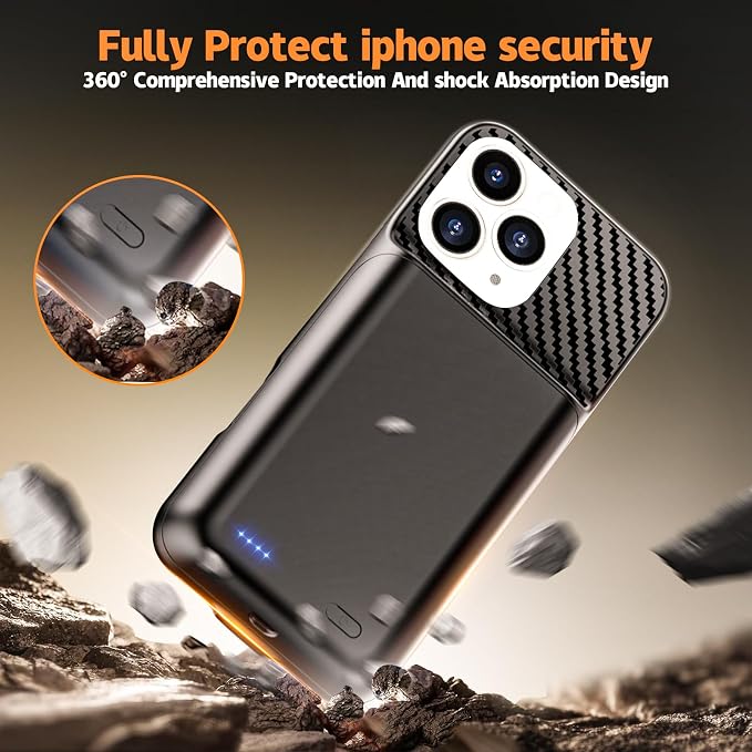 13800mAh Upgrade High Capacity Battery Case Compatible with iPhone 16 Pro Max (6.9inch), Rechargeable Portable Protective Charging Case w/Tempered-Glass Screen Protector - Black