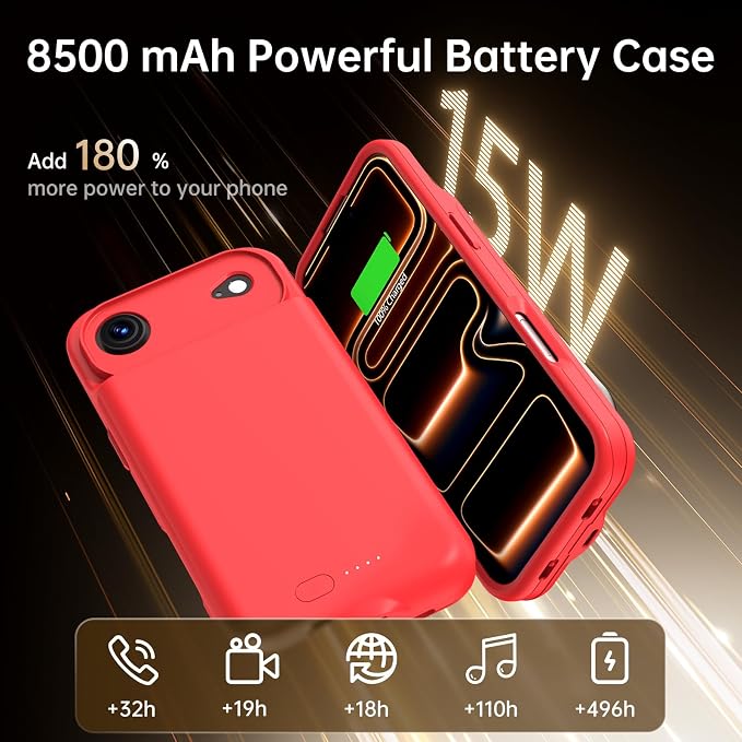 GIN FOXI Battery Case for iPhone 17 AIR, Charging Case Charger 8500mAh Ultra-Slim Lightweight Powerful Battery Pack 15W Fast Rechargeable Anti-Fall TPU Juice Box for 17 AIR (6.5") Red