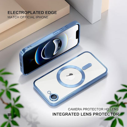 Misea Magnetic for iPhone 17e / 16e Case Compatible with MagSafe [Never Yellowing] [Military Grade Drop Protection] Full Camera Lens Protector Plating Soft Clear Phone Case for Women 6.1", Sierra Blue