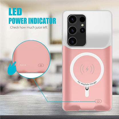 Battery Case for Galaxy S22 Ultra/S23 Ultra, [12000mAh] Slim Portable Protective Fast Charging Case Backup Power Bank Battery Case Compatible with Galaxy S22 Ultra/S23 Ultra-6.8 inch-Pink