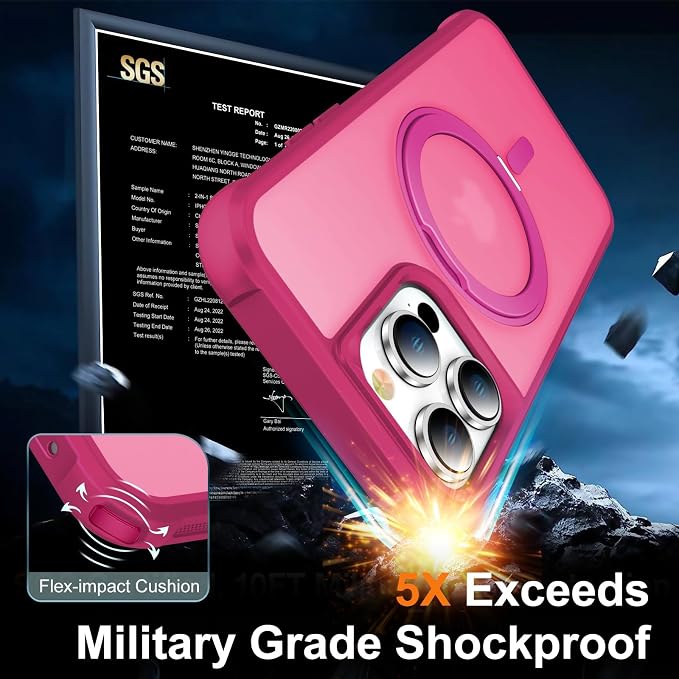360° Magnetic Swivel Ring for iPhone 13 pro max case, Built-in Metal Stand and Ring Holder, Magsafe Compatible, Military Grade Protection, Shock and Vibration Resistant- Rose Pink