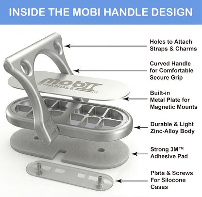 Patented 3-Finger Phone Grip & Stand - Comfortable & Secure Loop Holder for iPhone & Android - Ultra-Slim Zinc Alloy - Magnetic Mount Ready - Cell Phone Ring Alternative [Silver Matte]
