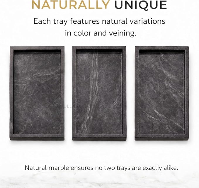 Natural Black Marble Tray for Bathroom | Kitchen | Vanity | Desktop, Stone Organizer for Coffee Table, Dresser, Nightstand, Candles, Soap, Towel, Plant, Jewelry (12" x 8"), Rectangular