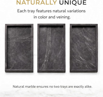 Natural Black Marble Tray for Bathroom | Kitchen | Vanity | Desktop, Stone Organizer for Coffee Table, Dresser, Nightstand, Candles, Soap, Towel, Plant, Jewelry (12" x 8"), Rectangular
