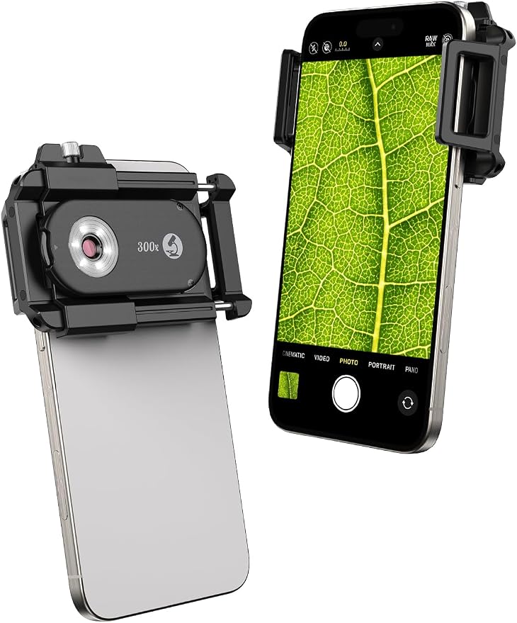 MIAO LAB 300X Phone Microscope Lens, Phone Camera Micro Lens with Universal Clip/LED Light/CPL, Mini Pocket Microscope Attachment Fit for iPhone 16/15/14/13, and Most Smartphone