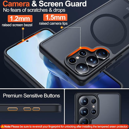 MOZOTER for Samsung Galaxy S25 Ultra Case,[Compatible with MagSafe] Black | [12Ft Military Dropproof][2*Screen Protector]Translucent Anti-Slip Back Slim Shockproof Case for S25 Ultra-Black