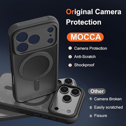 MOCCA Magnetic for iPhone 17 Pro Max Case, (Compatible with Magsafe) (16FT Military Grade Protection) Full Camera Protection Anti-Fingerprint Slim Translucent Matte Phone Cover 6.9",Black