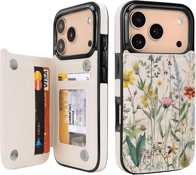 uCOLOR for iPhone 17 Pro Wallet Case with Card Holder PU Leather RFID Blocking Design iPhone 17 Pro flip case for Women Men Magnetic Clasp Kickstand Design 6.3 inch (Desert Flowers)