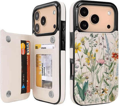 uCOLOR for iPhone 17 Pro Wallet Case with Card Holder PU Leather RFID Blocking Design iPhone 17 Pro flip case for Women Men Magnetic Clasp Kickstand Design 6.3 inch (Desert Flowers)