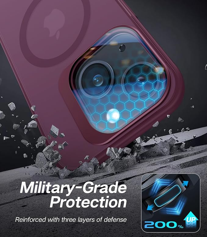 for iPhone 14 Plus Case with Camera Cover Stand [Built-in 9H Camera Lens Protector][Fit for Magsafe] Military Grade Shockproof Translucent Matte Magnetic Phone Case 6.7",Red