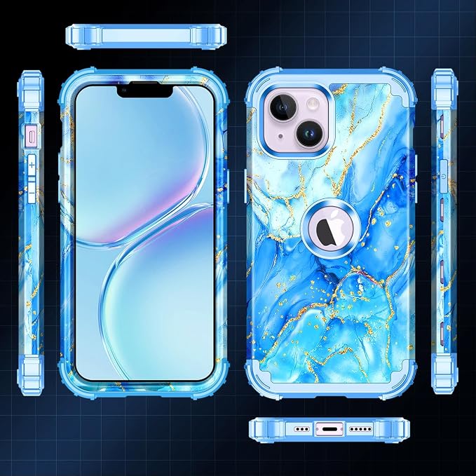 Casetego for iPhone 13 Case,iPhone 14 Case,Three Layer Heavy Duty Sturdy Shockproof Protection Full Rugged Hard PC+Soft TPU Bumper Protective Girls Case for Apple iPhone 13/14 6.1 inch,Sky Blue