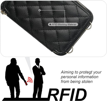 Bocasal Crossbody Wallet Case for iPhone 13 Pro Max, RFID Blocking PU Leather Zipper Handbag Purse Flip Cover, Kickstand Folio Case with Card Slots Holder Wrist Strap Lanyard 5G 6.7 Inch (Black)