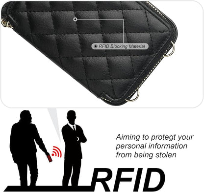 Bocasal Crossbody Wallet Case for iPhone 13, RFID Blocking PU Leather Zipper Handbag Purse Flip Cover, Kickstand Folio Case with Card Slots Holder Wrist Strap Lanyard 5G 6.1 Inch (Black)