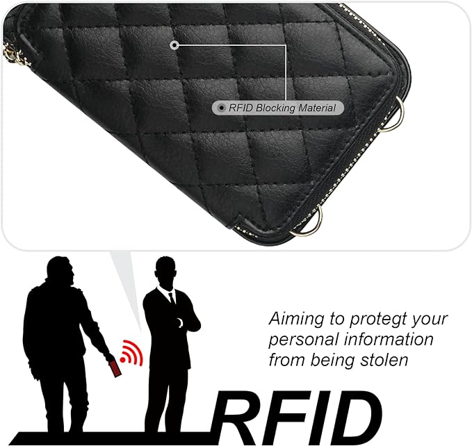 Bocasal Crossbody Wallet Case for iPhone 12/12 Pro, RFID Blocking PU Leather Zipper Handbag Purse Flip Cover, Kickstand Folio Case with Card Slots Holder Wrist Strap Lanyard 5G 6.1 Inch (Black)