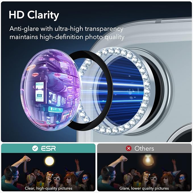 ESR 2 Pack Camera Lens Protector for iPhone 15/15 Plus/14/14 Plus, Ultra-tough HD Individual Lens Protectors, Scratch Resistant, Ultra-thin Tempered Glass, Armorite Series, Rhinestone Blue