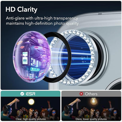 ESR 2 Pack Camera Lens Protector for iPhone 15/15 Plus/14/14 Plus, Ultra-tough HD Individual Lens Protectors, Scratch Resistant, Ultra-thin Tempered Glass, Armorite Series, Rhinestone Blue