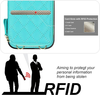 Bocasal Crossbody Wallet Case for iPhone 17 Air, RFID Blocking PU Leather Zipper Handbag Purse Flip Cover, Kickstand Folio Case with Card Slots Holder Wrist Strap Lanyard 5G 6.5 Inch (Mint Green)