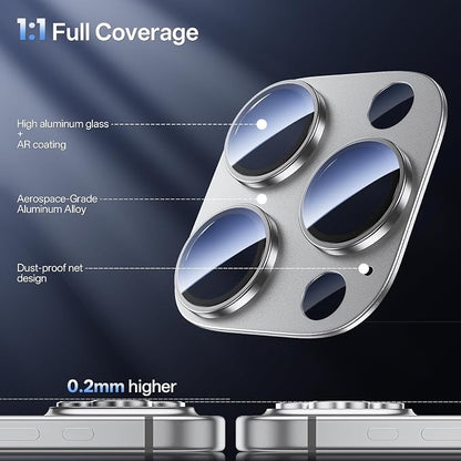 Camera Lens Protector for iPhone 16 Pro Max/iPhone 16 Pro-Single Piece,Ultra Thin Aluminum Alloy Frame,9H Dual-Strength Glass with 99% AR Light Transmittance,Case Friendly,Grey Titanium
