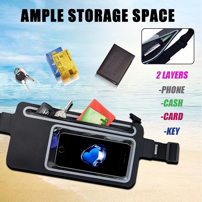 Dry Bags Waterproof Fanny Pack Women for Swimming Kayaking Men Running Belt Bag Beach Boating Rafting Water Sports Travel Kids Cell Phone Pouch, Small Waist Bag, Slim Hiking Waist Pack Black